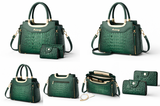 Sac à main femme en cuir effet croco – Vert émeraude ✨