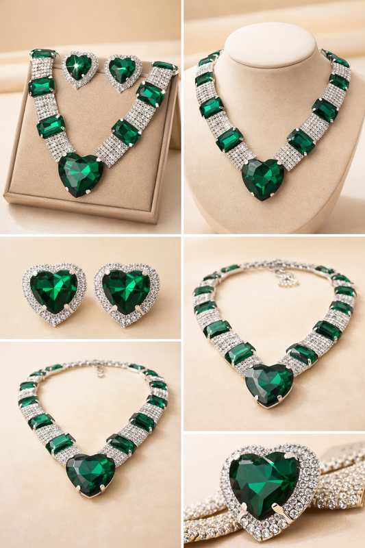 💚 Collier de luxe vert émeraude – Motif cœur 💚
